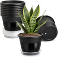 10 Pack 8 Inch Black Nursery Pots with Drainage Holes and Saucers by RooTrimmer