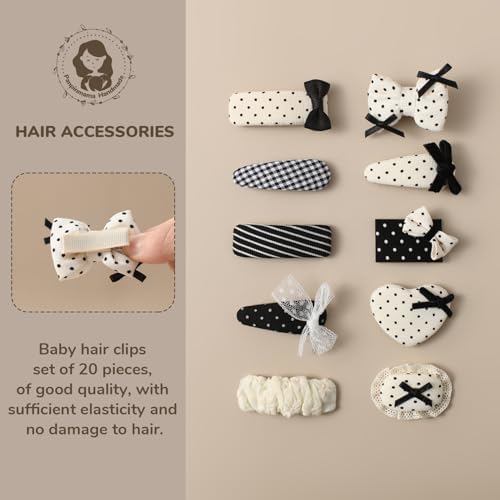 Pan Pinmamal retro sweet and cool baby hair clip, 2-inch black and white checkered cotton hair accessory, 20 piece set of non slip fully covered hair clips, suitable for babies and children - Image 3