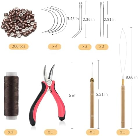 VCAY Hair Extension Tools Kit,200 Beads,Plier,Threader,Hook,Needles,Thread - Image 6