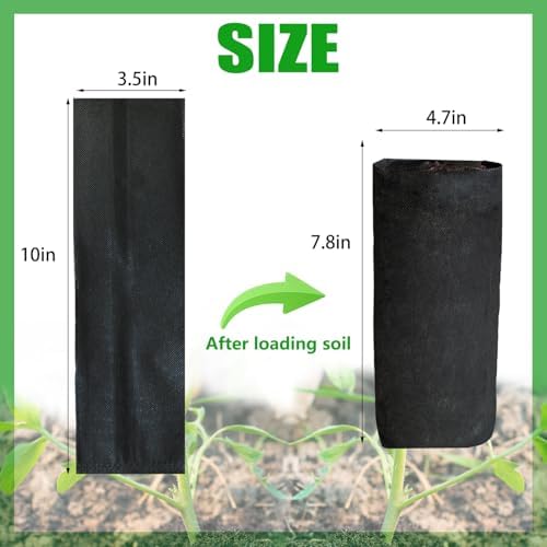 50PCS Deep Nursery Grow Bags, Black Plant Grow Bag for Starting Rooted Plants Vegetable, Flower, Seedling Tree Seedling Pots, 10" H Before Loading Soil - Image 2