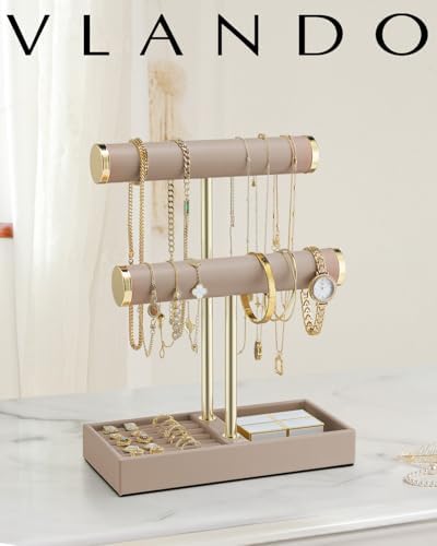 VLANDO Jewelry Organizer, 2 Tier Jewelry Bracelet Necklace Holder with Tray - Image 2