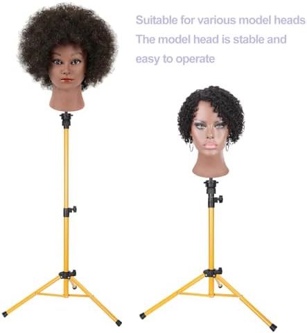 Mannequin Head Stand, Adjustable Wig Head Stand, Reinforced Metal Mannequin Head Stand Wig Stand Tripod for Cosmetology Hairdressing Training (gold, 48inch) - Image 5