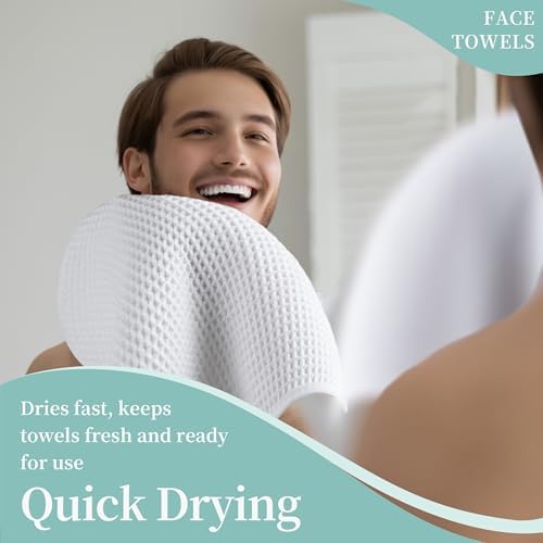 Microfiber Waffle Face Towels, 4 Pieces, Soft, Absorbent, Fast Drying, Lint Free 430 GSM (White) - Image 5