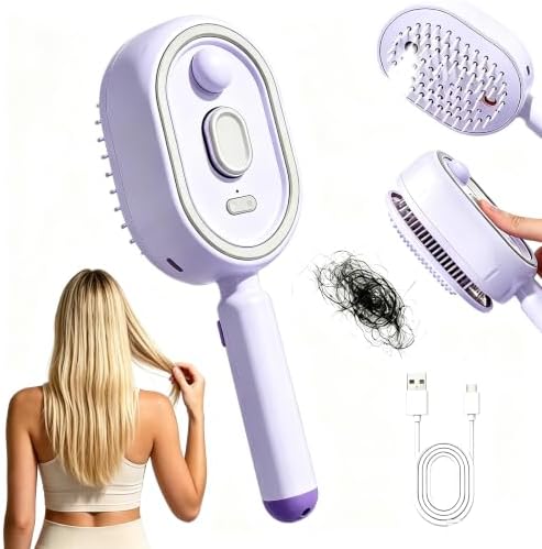 New 5‑in‑1 Electric Mist Air Cushion Massage Hair Brush, Self‑Cleaning Anti‑Tangle Hair Care Comb, Shine Boost for Dry & Frizzy Hair, Ideal for Ladies (Purple) by Unknown