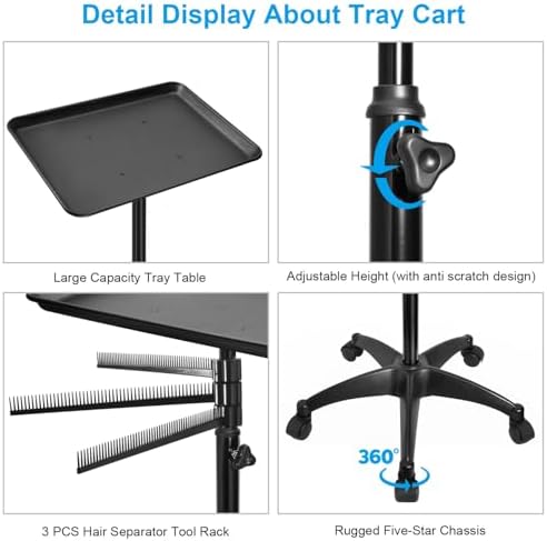Salon Rolling Tray,Styling Tray Cart with 3pcs Hair Rack,Height Adjustable - Image 3