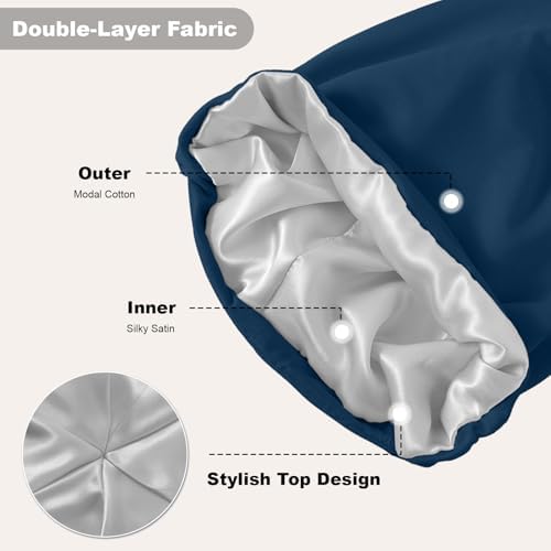 ZHENSILK 4Pcs Silk Satin Bonnets for Women Men, Adjustable Hair Wrap Slouchy Beanie Hat for Curly Hair - Image 4