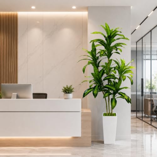 Artificial Dracaena Tree with White Tall Planter, 6FT - Image 4