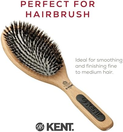Kent PF07 Extra-Large 100% Boar Bristle and Non-Scratch Nylon Mix Cushion Brush - Wooden Detangling and Oval Smoothing Paddle Brush for Thin Hair - Made in England - Image 5