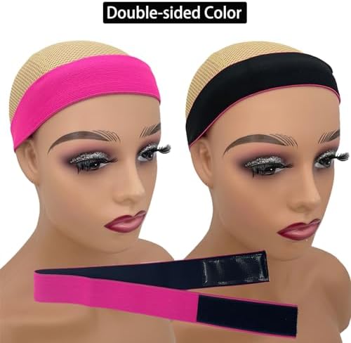 2 Pcs Elastic Bands for Wigs - Lace Melting Edge Wrap to Lay Edges, Melt Band for Lace Front Wigs (Black Pink, Pack of 2) - Image 2