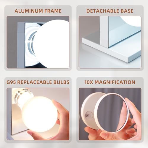 VANITII Vanity Mirror with Lights and 12 G95 Blubs Lights 32"* 23" Large Hollywood Makeup Mirror with Bluetooth Speaker and Wall-Mounted Dimmable 3 Modes Light for Bedroom Desktop - Image 4
