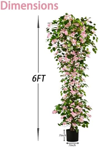Artificial Bougainvillea Tree -6FT Faux Bougainvillea Tree with Realistic Flowers, Tall Fake Flower Tree for Indoor or Outdoor Decor, Silk Floral Plant for Living Room, Porch, Garden (Pink/White) - Image 2