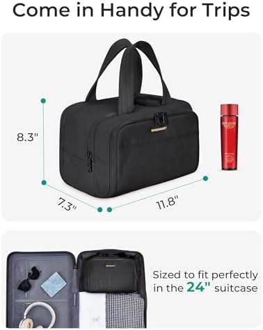 BAGSMART Travel Toiletry Bag, Puffy Toiletry Bag for Women, Wide-open toiletry bags for traveling, Large Travel Cosmetic Makeup Bag Organizer for Accessories,Toiletrie (Dark Purple) - Image 3