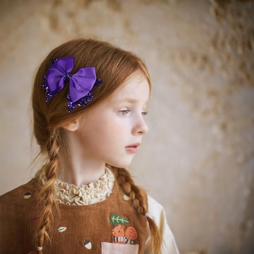 Glitter Dark Purple Hair Bows 3.5in Shiny Sequin Ribbon Dress Bow Alligator Clips for Girls Women Kids Mardi Gras Easter Halloween Party Costume Outfit Decor Accessory Birthday Gift - Image 3