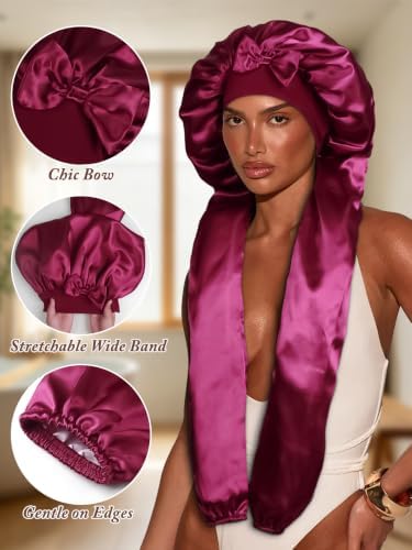 1+2 Satin Pantyhose Bonnet for Braids, Long Hair Bonnet for Women Sleeping - Image 4