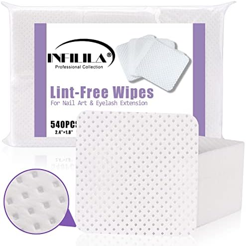 NXJ INFILILA Lint Free Nail Wipes, 540PCS Non-Woven Fabric Dry Nail Prep Wipes, Super Absorbent Nail Polish Remover Wipes Lash Extensions Glue Nail Cleaning Pads for Salon Supplies by INFILILA