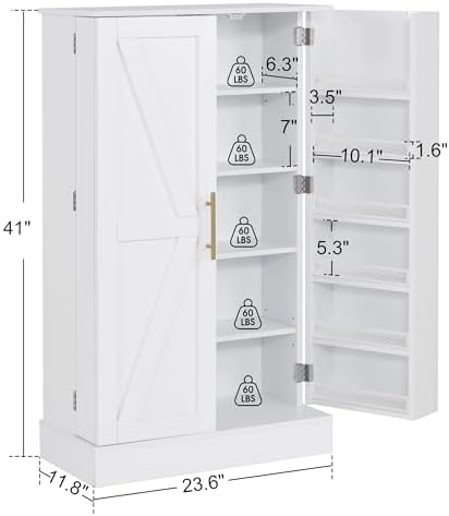 BarberPub Barn Door Salon Cabinet, Gold Handles Adjustable Shelf White 2024 - Image 3