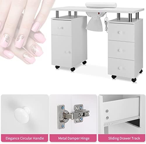 OmySalon Manicure Table Nail Desk for Nail Tech, Nail Table Beauty Salon Station w/Electric Dust Collector Acetone Resistant w/Lockable Wheel,Arm Rest - Image 7