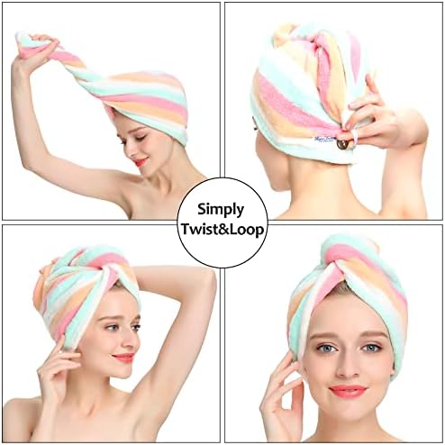 AuroTrends Microfiber Hair Towel 2-Pack, Rainbow Wrap for Women/Kids - Image 4