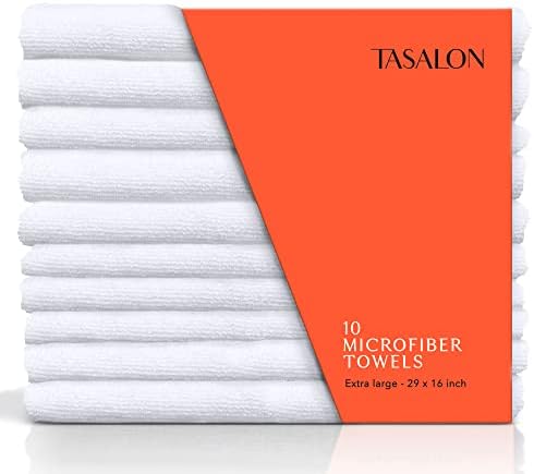 TASALON Microfiber Salon Hair Towels 10 Pack, 29" x 16" Ultra-Soft, White by TASALON