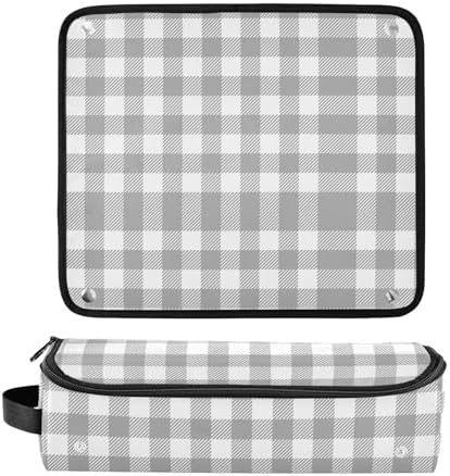 Grey Buffalo Plaid Check Hair Tools Travel Bag Portable Travel Organizer Pouch with Heat Resistant Mat Carrying Case for Hair Dryer Curling Iron Flat Irons - Image 3