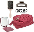 Conair Hair Accessories Kit for Women, Hair Clips, Hair Ties & Detangler Brush Set, No-Damage Styling Essentials for Travel & On-the-Go with Lighted Mirror & Puffer Bag, Burgundy by conair
