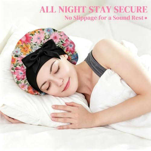 Satin Hair Bonnet Silk Bonnet for Sleeping Double Layer Elastic Tie Band Adjustable Reusable Hair Cap Cute Women Girls - Image 6