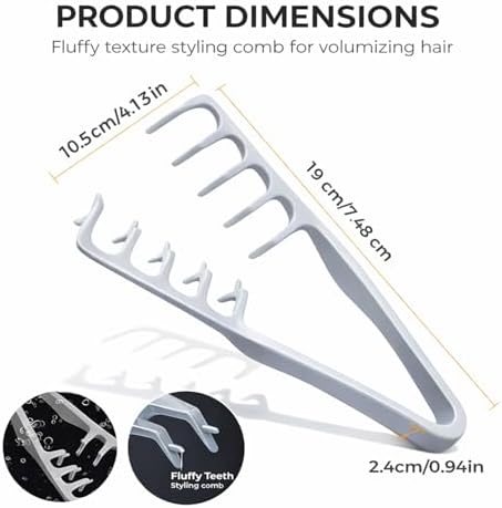 2-in-1 Volumizing Texture Comb for Men, Wide & Fine Tooth Hair Comb for Root Lift & Anti-Frizz Styling, Lightweight Portable Grooming Tool with Non-Slip Grip, All Hair Types (Premium Gray) - Image 5