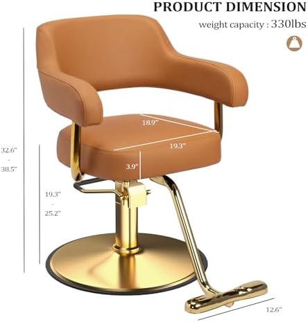 OmySalon Barber Chairs for Barbershop Brown and Gold Styling Chair, Salon Chair for Hair Stylist Heavy Duty Hydraulic Pump, 360°Swivel with Footrest, Hairdressing Home Beauty Spa Braiding Equipment - Image 2