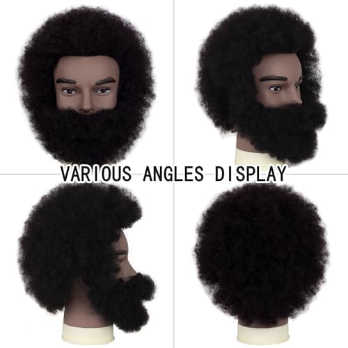6"Afro Male Mannequin Head with Beard 100% Human Hair Curly Hair 4A Type for Hairdresser Training Head Cosmetology Afro Hair Manikin Head for Practice Styling Cornrow Braiding with Clamp Stand - Image 3