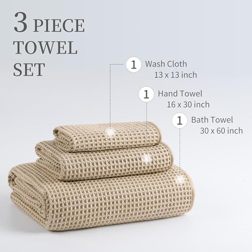 MICROFI Microfiber Waffle Bath Towels, 3 Pieces, Oversized, Soft, Absorbent, Fast Drying, Lint Free, Includes Bath, Face and Hand Towels 430 GSM - Image 3