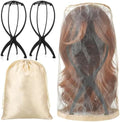 ProSuites 2 Pack Wig Stand with 2 Pcs Wig Storage Bags, Wig Holder Dust Cover with Travel Bag for Bundles, Wigs, Extensions, Tools - Wig Party Kit for Salon Home Use by ProSuites