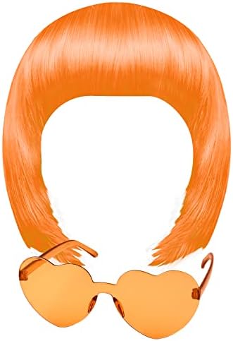 MIAHART Orange Short Bob Wig and Sunglass Set, Neon Colored Wigs Sunglass Pack Costume Colorful Cosplay Wigs Daily Party Hairpieces for Bachelorette Neon Party Favors Halloween Decorations Supplies by MIAHART
