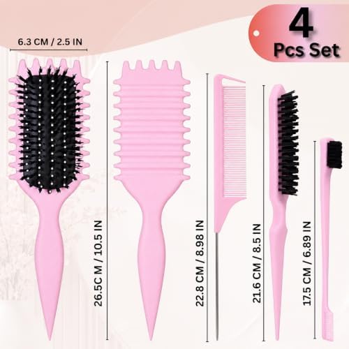 4 Pcs Curl Defining Brush Set Pink - Curly Hair Brush Defining - Image 2
