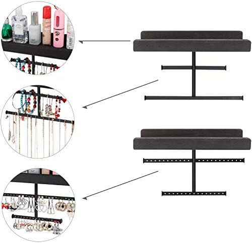Keebofly Hanging Wall Mounted Jewelry Organizer with Rustic Wood Jewelry Holder Display for Necklaces Bracelet Earrings Ring Set of 2 Black,[Patented] - Image 3