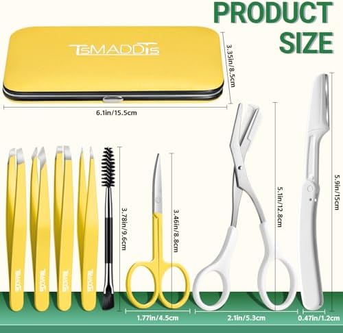 TsMADDTs Eyebrow Trimmer Kit, 8 in 1 Tweezers Set for Women with Eyebrow Trimmer Scissors, Tweezers, Razor, Brush with Travel Bag - Image 2