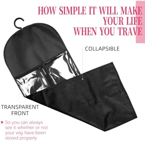 Wig Storage Bags with Hanger-Hair Extension Organizer(8 Pack Black) - Image 7