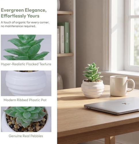 GREENTIME 6Pcs Green Artificial Succulents in Plastic Pots Fake Plants - Image 3