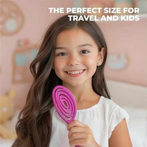 Ninabella Mini Detangler Brush - Small No Tangle Hair Brush for Purse and Travel - Hairbrush for Fine, Thick and Long Hair, Wet and Dry - Hot Pink - Image 6