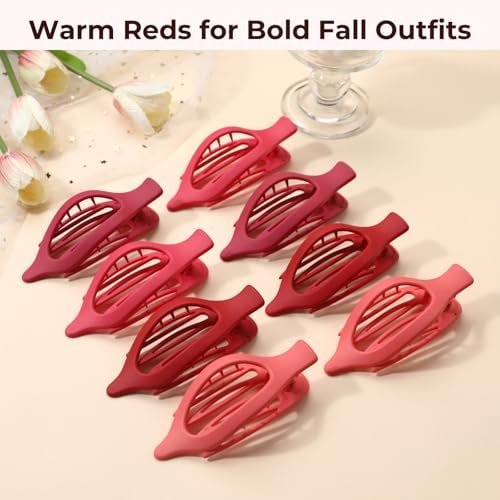 8 Pack Red Flat Hair Clips – Matte Large French Red Claw Clips for Women, Strong Hold No Slip Grip for Thick or Thin Hair, Bold & Chic Look for Date or Party Styling - Image 5