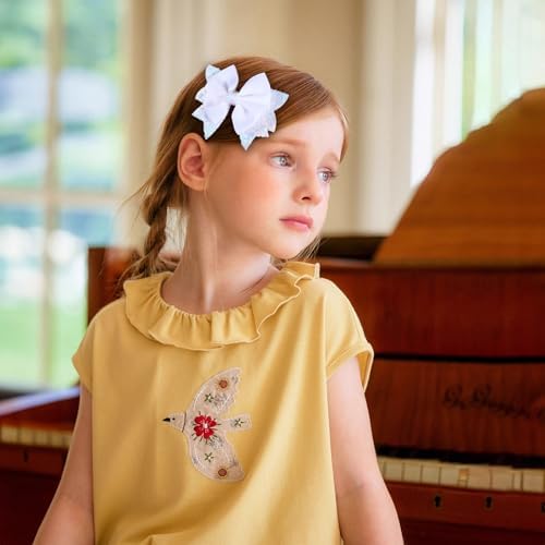 3.5-Inch Boutique Hair Bows Glitter White Ribbon Bow-Knot Alligator Clips Hairpins for Teen Toddler Flower Girls Kids Women Wedding Christmas Dress Decor Accessory Birthday Gift - Image 4