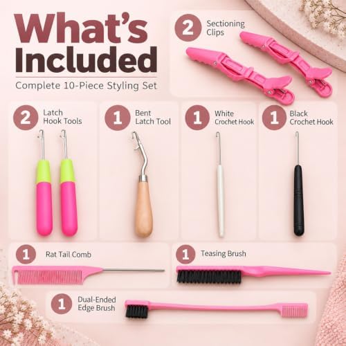 Hair Braiding Tool Kit,10-Piece Hooks,Brushes and Combs - Image 4