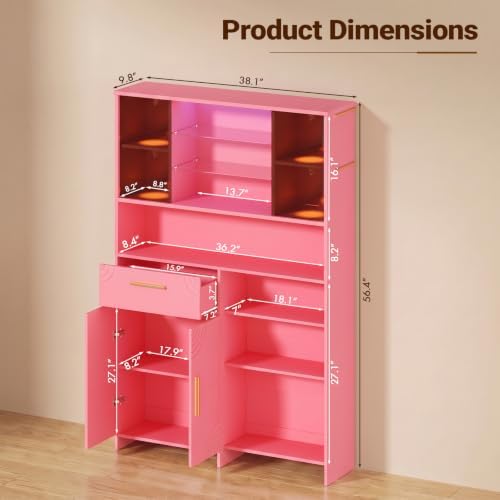 Professional Nail Storage Cabinet with LED Display Shelf (Pink) - Image 2