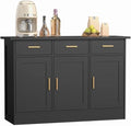 Buffet Cabinet with Storage - Buffets & Sideboards Kitchen Storage Cabinet, Wood Console Table Coffee Bar Accent Cabinets for Living Room Dining Room Entryway Large 3 Doors & Drawers, Black 47.2"W by CozyCastle
