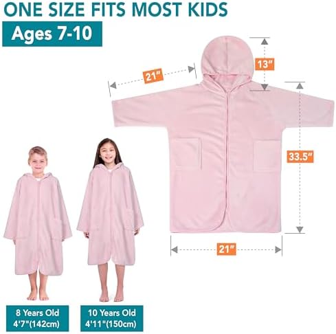 SUN CUBE Kids Hooded Towel Robe, Zip-Up Fleece Swim Cover Up, Ages 7-12 - Image 4