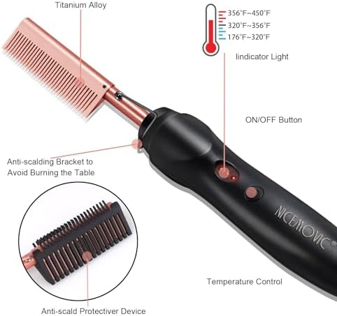 NICEMOVIC Ceramic Heating Hair Straightener Comb - Hot Pressing Brush for Natural Black Hair, Beard Wigs, and Curling (Rose Gold) - Image 7