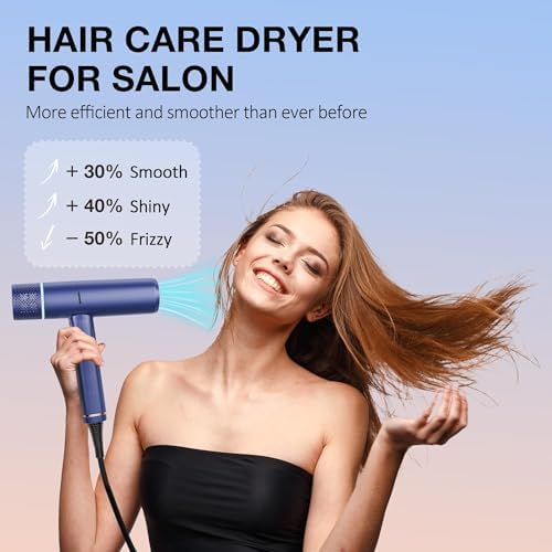 Ionic Hair Dryer with Diffuser and Concentrator, Professional Lightweight Quiet Blow Dryer, Powerful 1600 Watt Motor for Fast Drying and Straight & Wavy Hair, 3 Temps/2 Speeds, 6.56 Ft Cord, Blue - Image 4