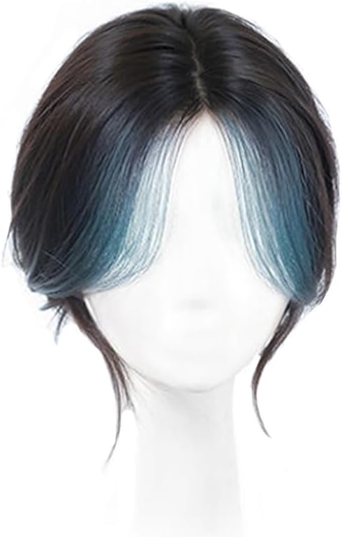 VAVANGA Hair Topper with Bangs Middle Part Black with Blue Highlight Color - Image 6