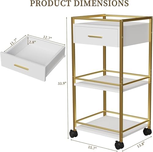 Salon Trolley Cart with Wheels, 3 Shelves & 1 Drawer, Mobile Hair Stylist Station for Tools Storage, Rolling Organizer Cart for Barber & Tattoo Supplies, Durable, Sturdy & Easy to Move - Image 3