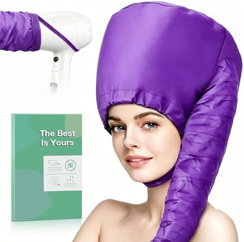 Hooded Hair Dryer Bonnet, Fast Drying Bonnet Hair Dryer for Natural Hair, Deep Conditioning Styling Curl Enhancing, Adjustable Fit Portable Lightweight for Travel（Purple） by RIUOTA