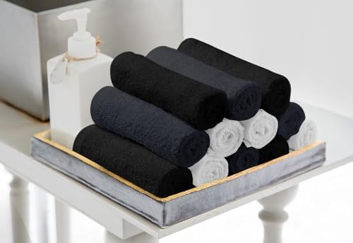 Avalon Towels Salon Towel - Black, Grey and White Hand Towels Bulk Pack of 24 - 100% Cotton Absorbent Spa, Facial & Gym Towel for Working Out - 16x27 Inches (Not Bleach Proof) - Image 3